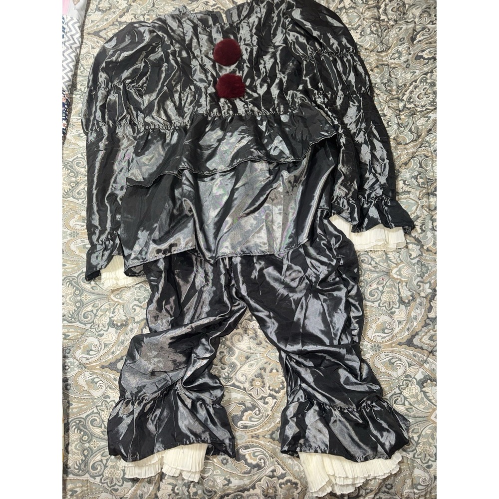 vintage avant garde Gray Satin Lounge Set Pierrot Clown Red Pom Pom